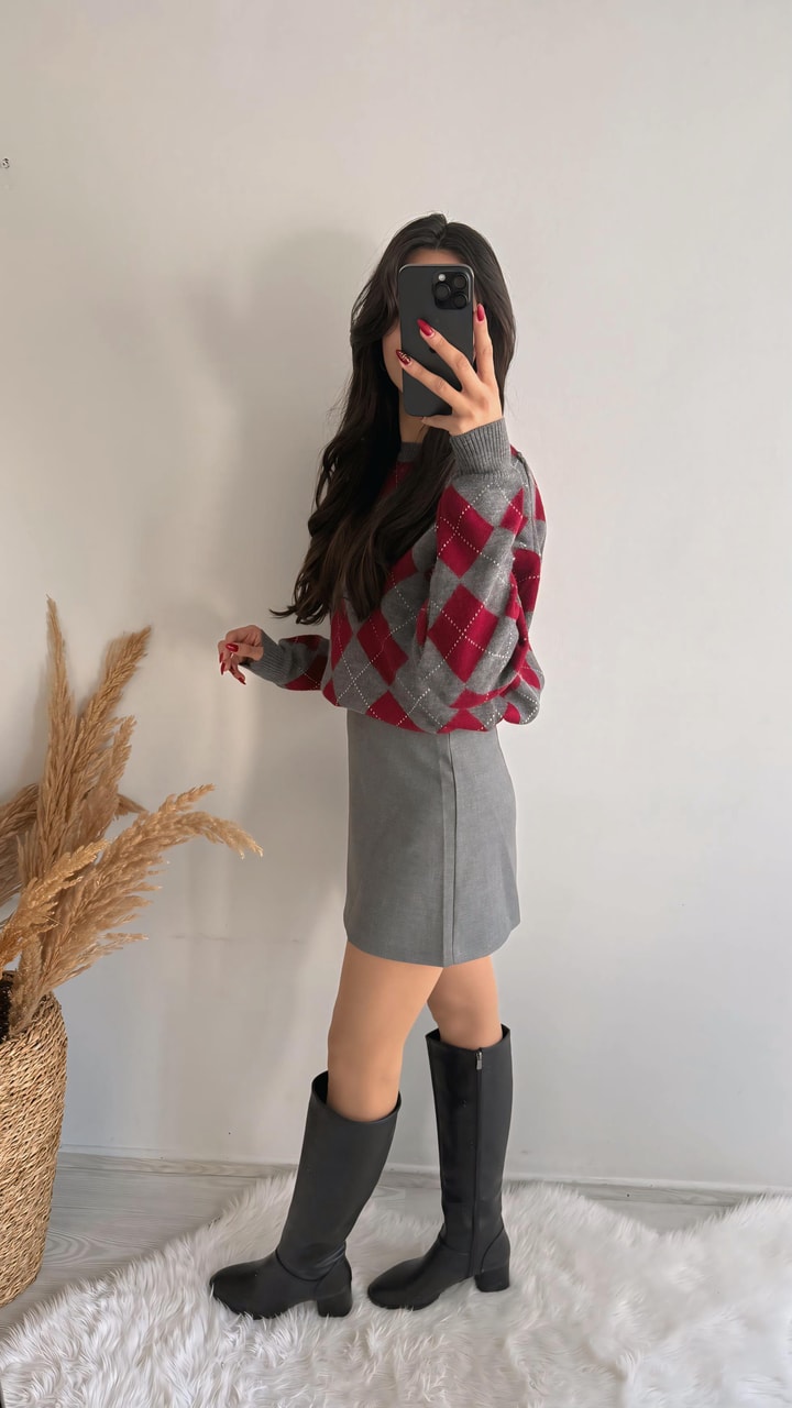 Kaylea Lüx Kalite Gri Etek 