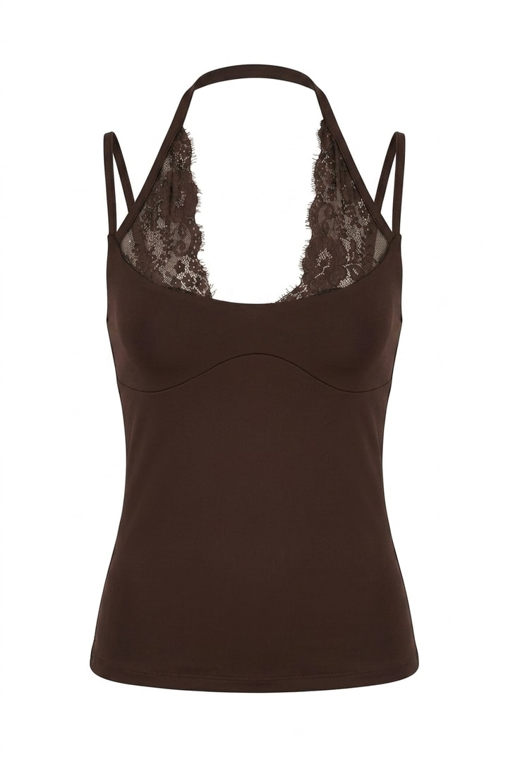 Kindy Kahverengi Dantel Detaylı Bodysuit