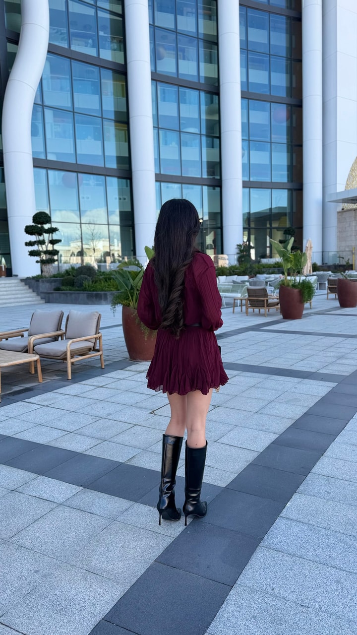 Kitya Bordo Kemer Detaylı Elbise