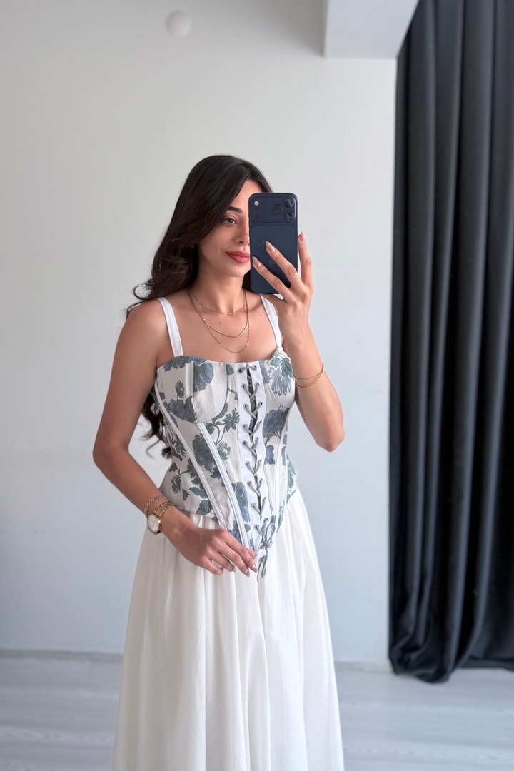 Labella Çiçekli Beyaz Askılı Korse 