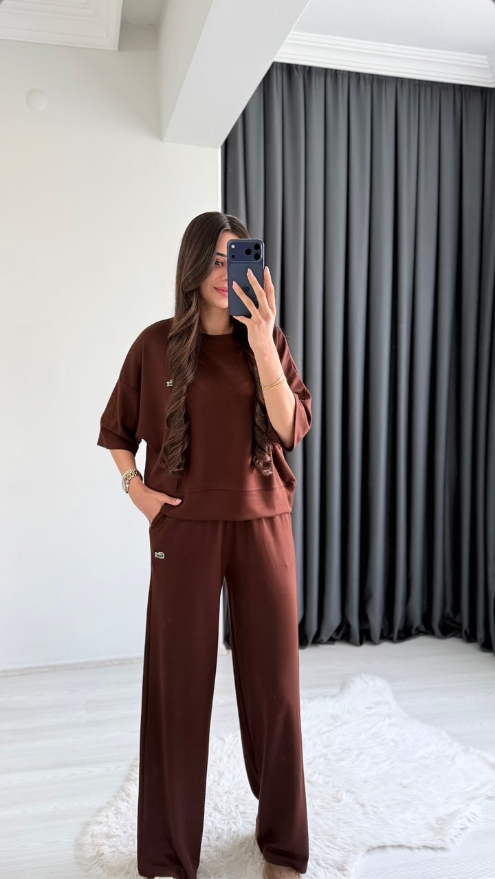 Lacostev Modal Kumaş Premium Seri Eşofman Takımı Kahve