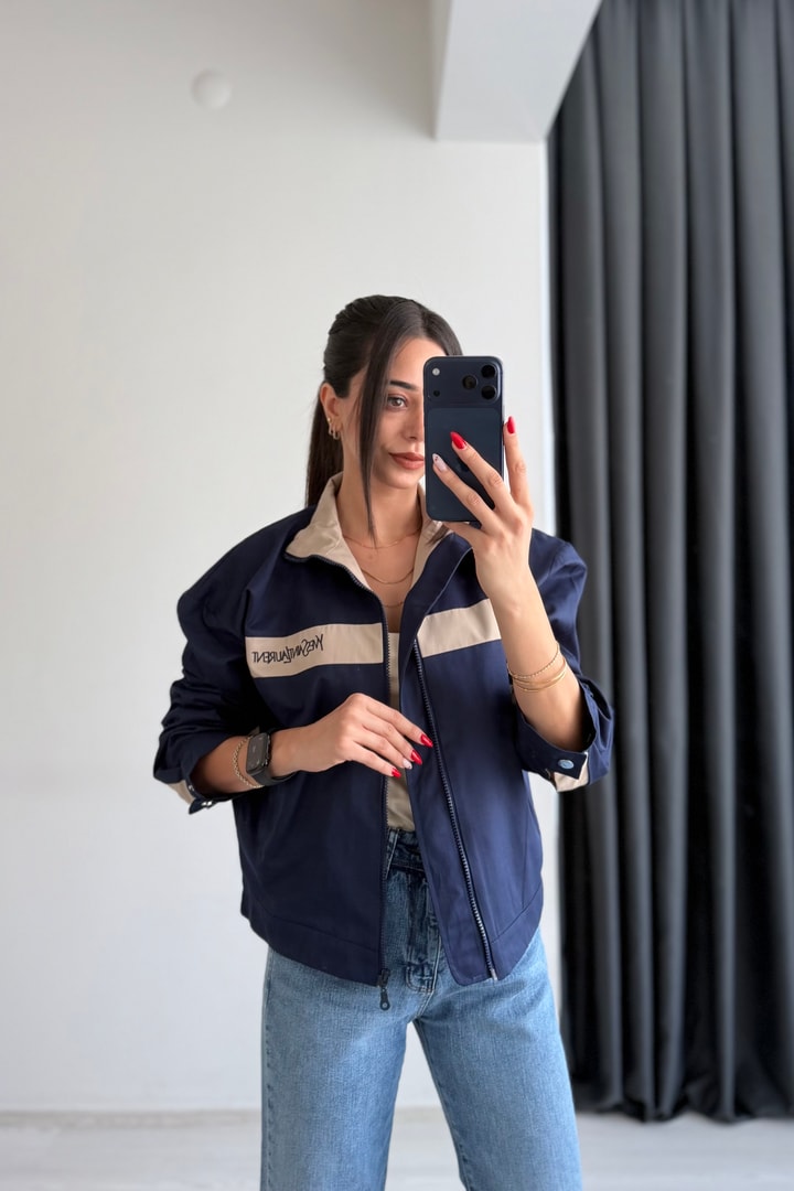 Lare Şerit Detaylı Marka Model Ceket Lacivert