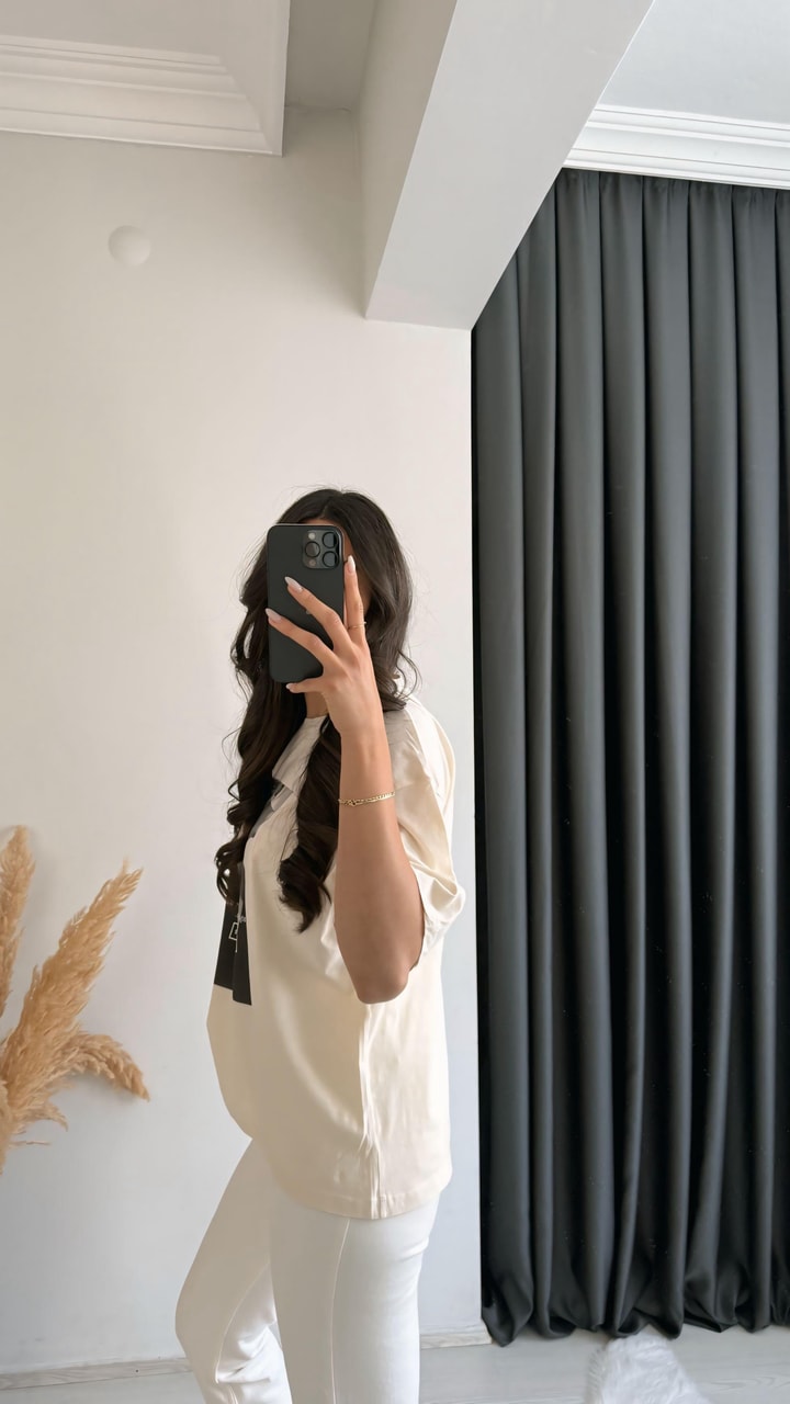 Laura Baskılı Pamuklu  Basic Tshirt Bej