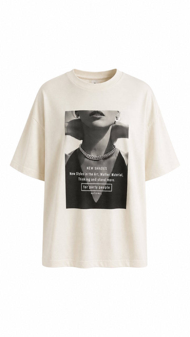 Laura Baskılı Pamuklu  Basic Tshirt Bej