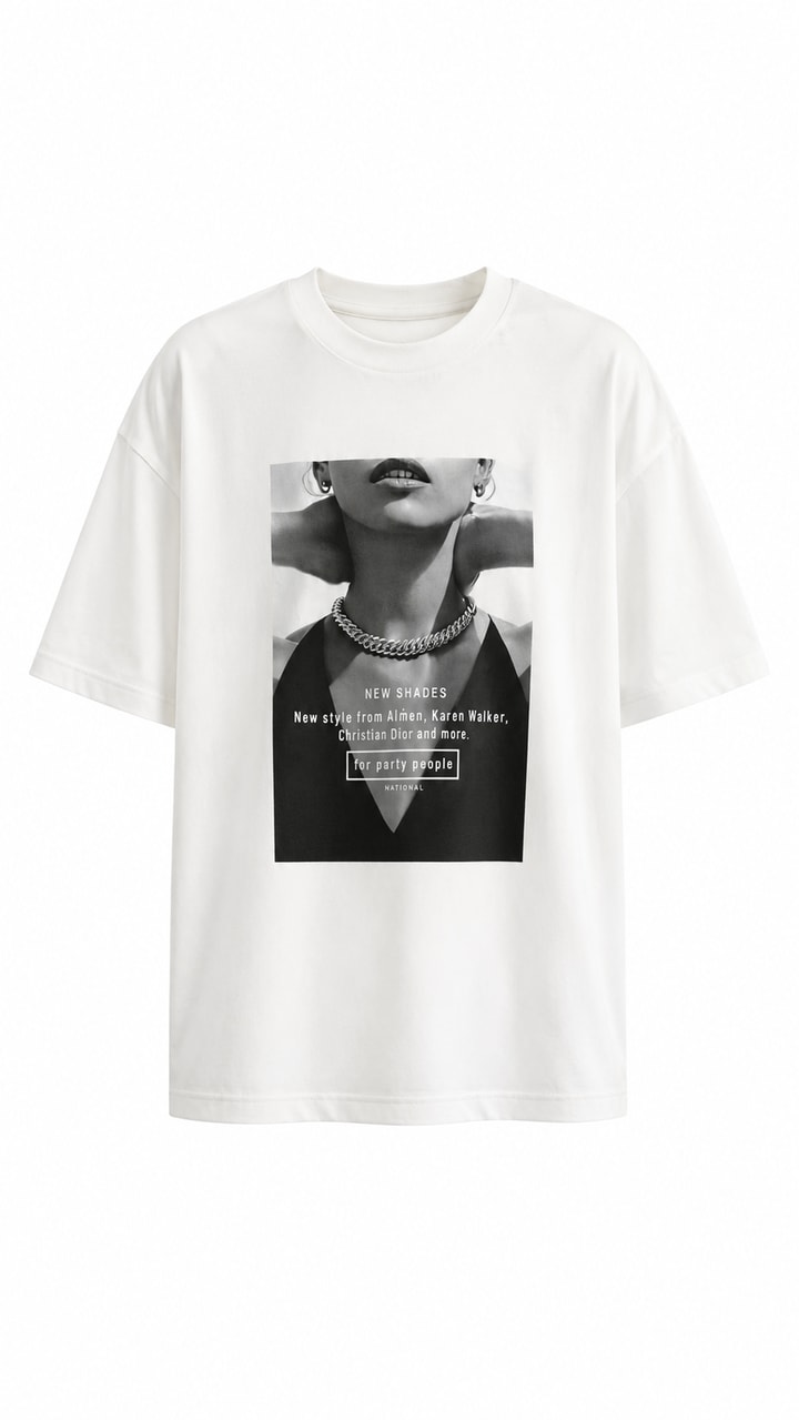 Laura Baskılı Pamuklu  Basic Tshirt Beyaz