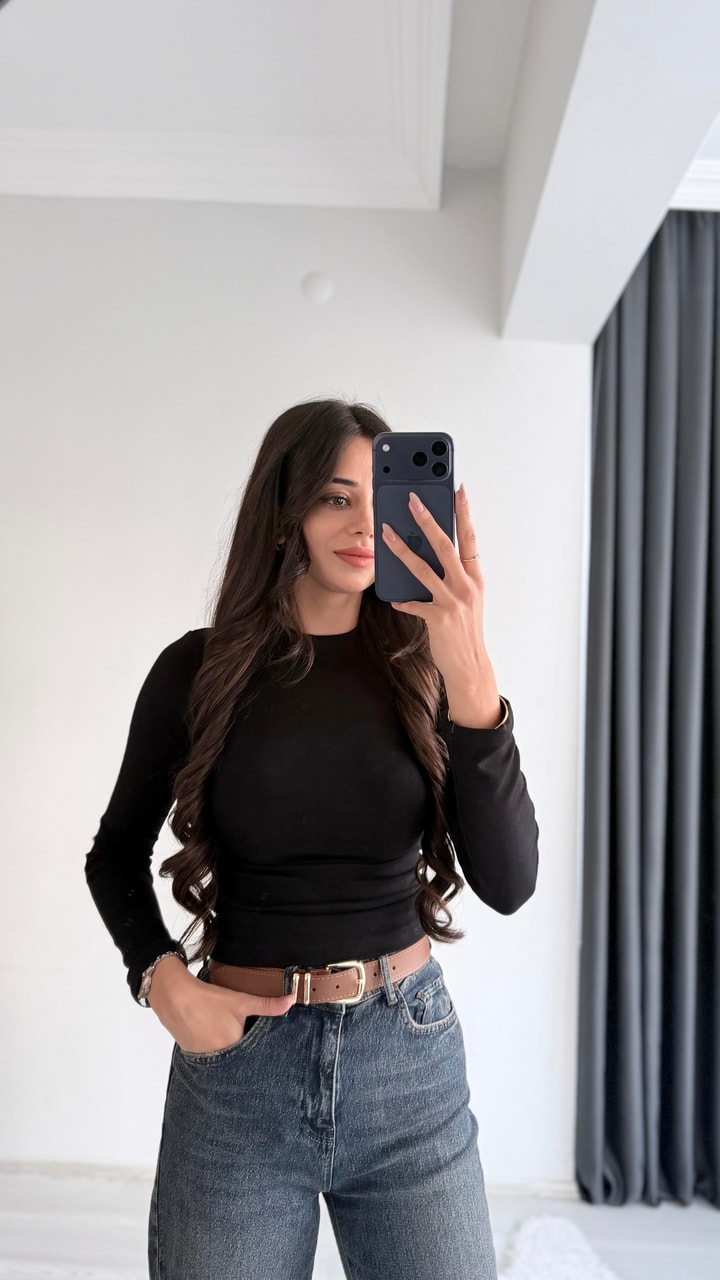 Lauron Masi Tam Pamuklu Soft Touch Likralı Basic Body Siyah
