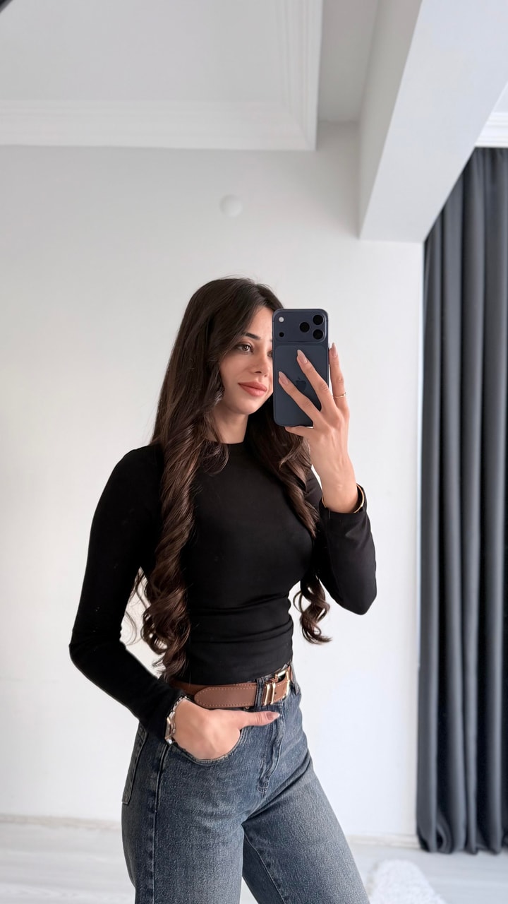 Lauron Masi Tam Pamuklu Soft Touch Likralı Basic Body Siyah