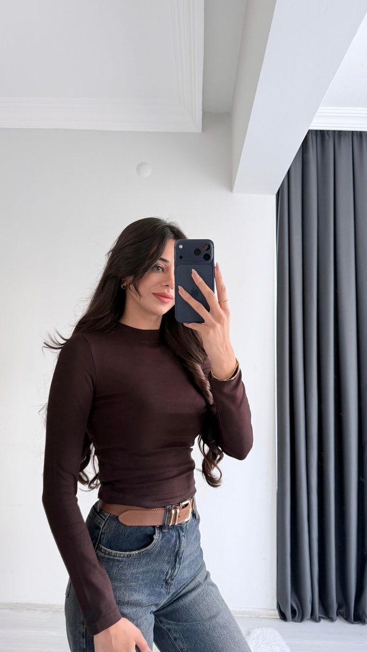 Lauron Masi Tam Pamuklu Soft Touch Likralı Basic Body Acı Kahve