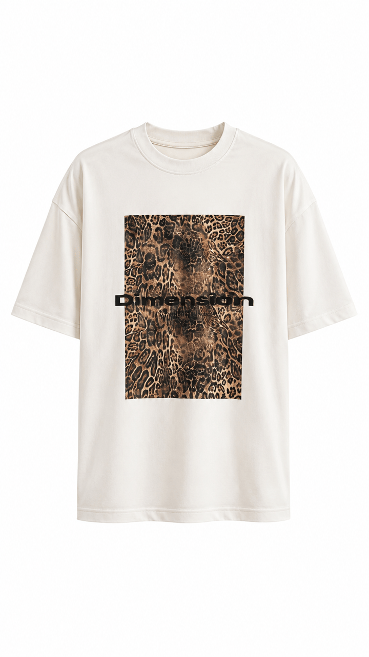 Leopar Baskılı Pamuklu  Basic Tshirt Beyaz