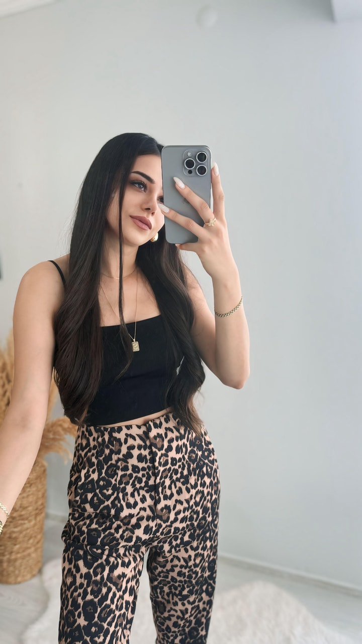 Leopar Desenli Kadın Pantolon- Kahverengi