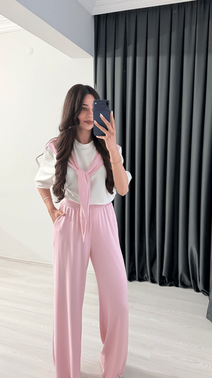 Liver Pembe Modal Kumaş Fular Detaylı Takım