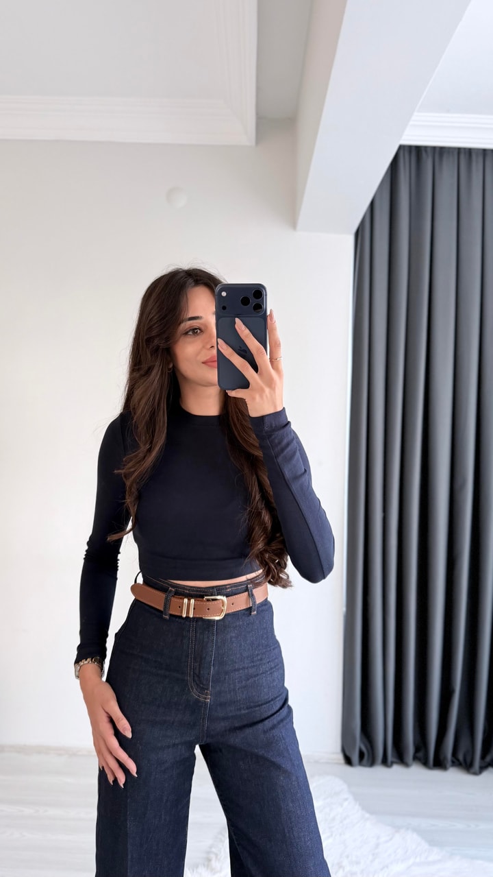 Lizzy Masi Tam Pamuklu Soft Touch Likralı Crop Body Lacivert