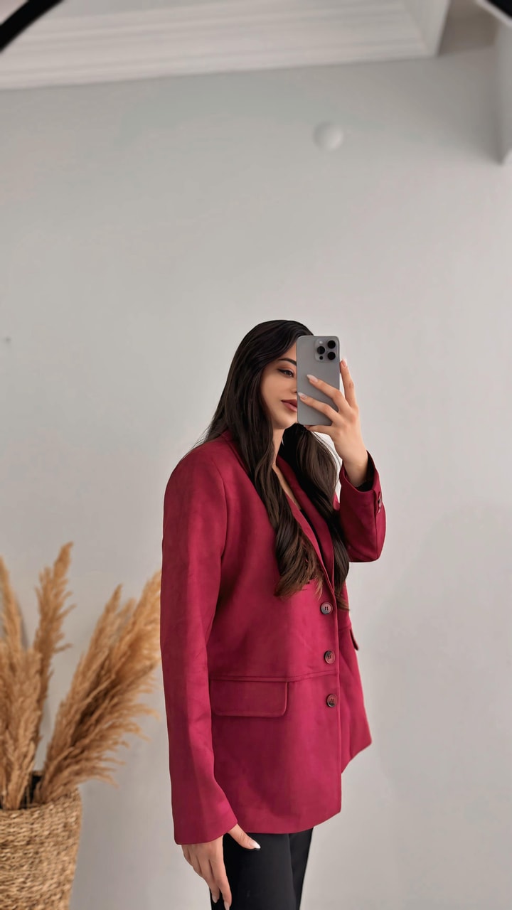 Logic Bordo Süet Blazer Ceket
