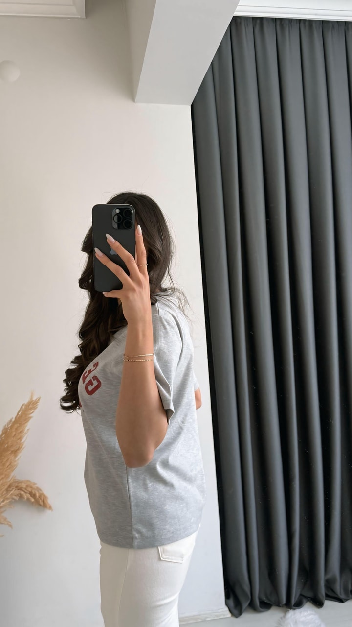 Lous Yazılı Baskılı Pamuklu  Basic Tshirt Gri