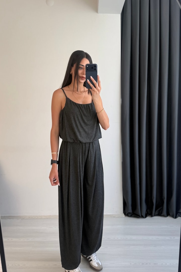 Lumea Antrasit Şalvar Pantalon Crop Takım