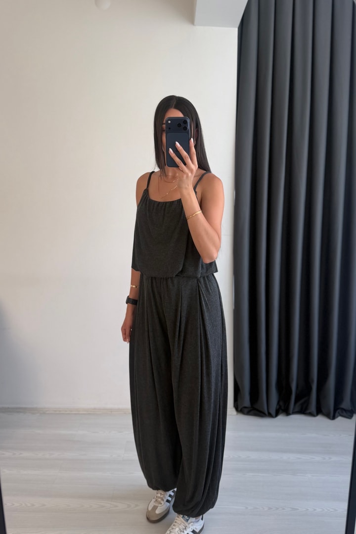 Lumea Antrasit Şalvar Pantalon Crop Takım