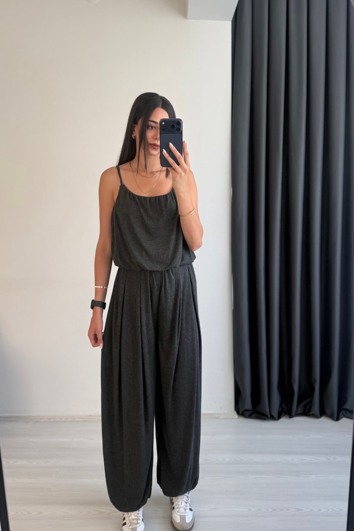Lumea Antrasit Şalvar Pantalon Crop Takım