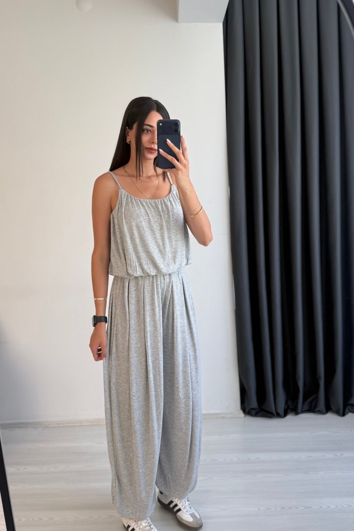 Lumea Gri Şalvar Pantalon Crop Takım
