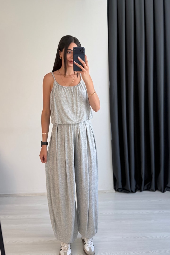 Lumea Gri Şalvar Pantalon Crop Takım