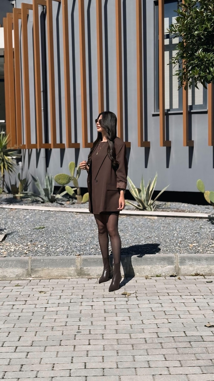 Luna Kahverengi Premium Elbise Ceket Takım 