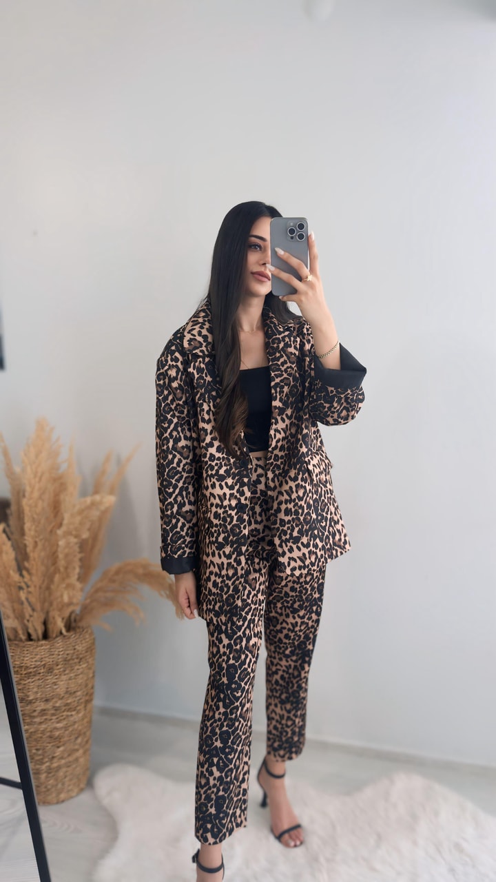 Lüx Kalite Zra Model Tasarım Leopar Desenli Blazer Ceket