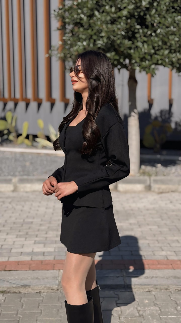 Marsilya Çelik Triko Vücuda Oturan Takım Siyah