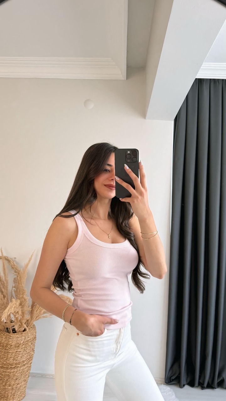 Myre Kalın Biyeli Tam Pamuklu Premium Atlet Pembe