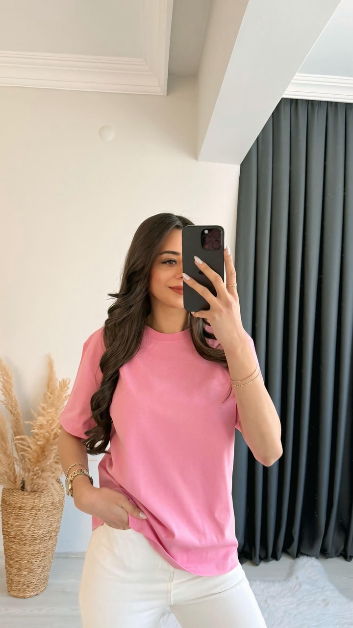 Mast Dilvin Pamuklu  Basic Tshirt Pembe