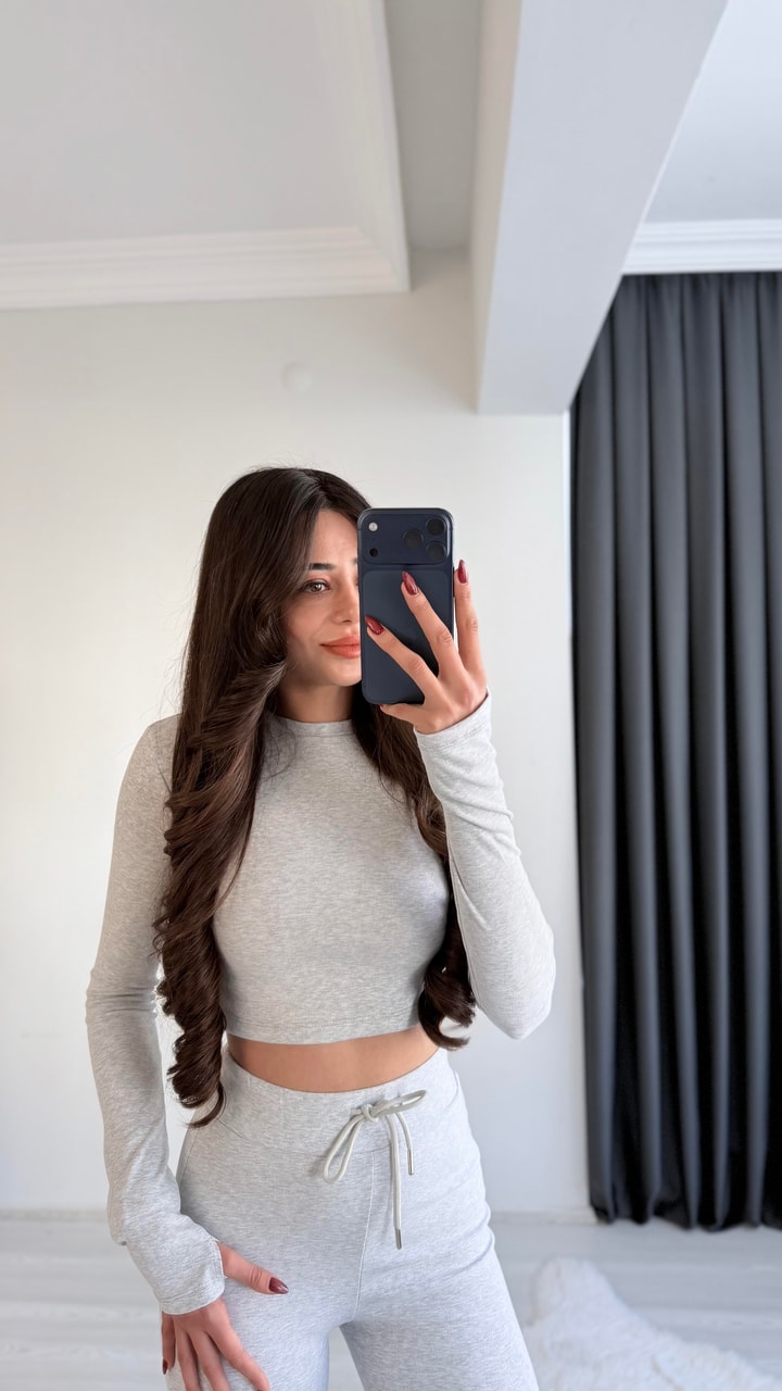 Meyra Orj Marka Gri Melanj Crop Pantolon İkili Takım