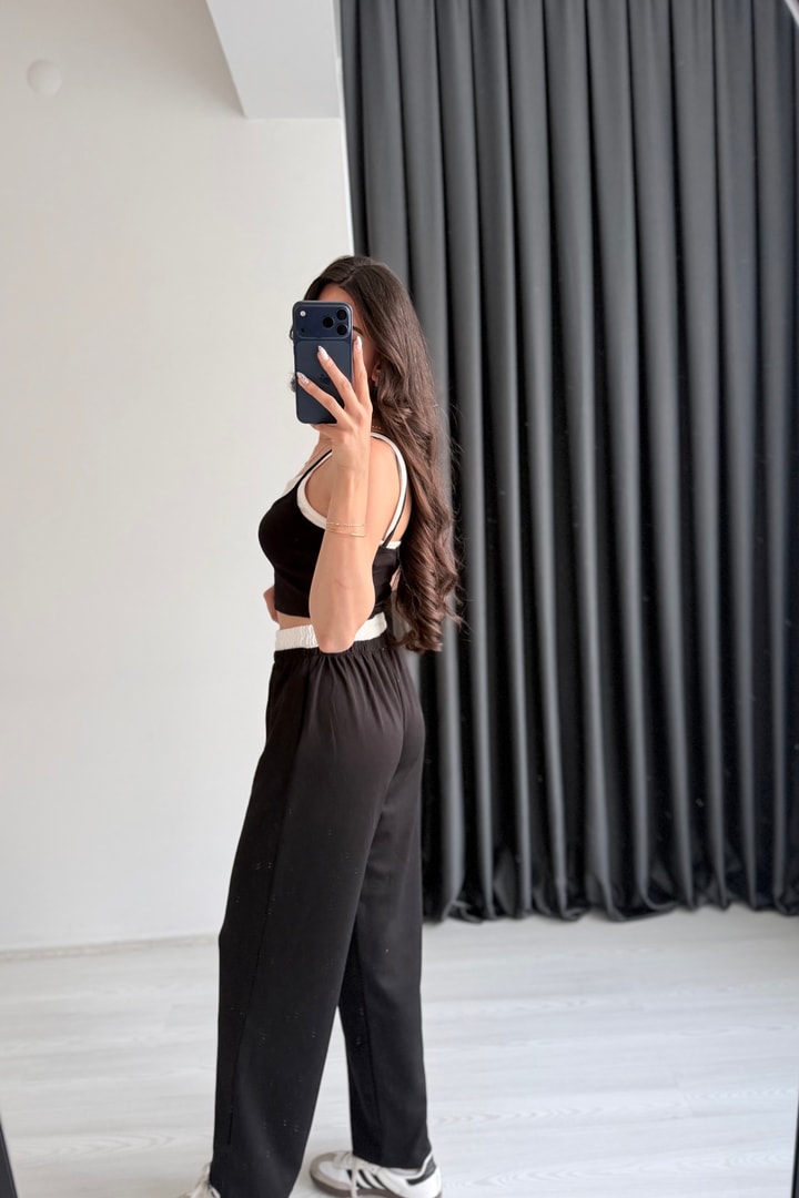 Milas Modal Kumaş Çift Atletli Siyah Takım