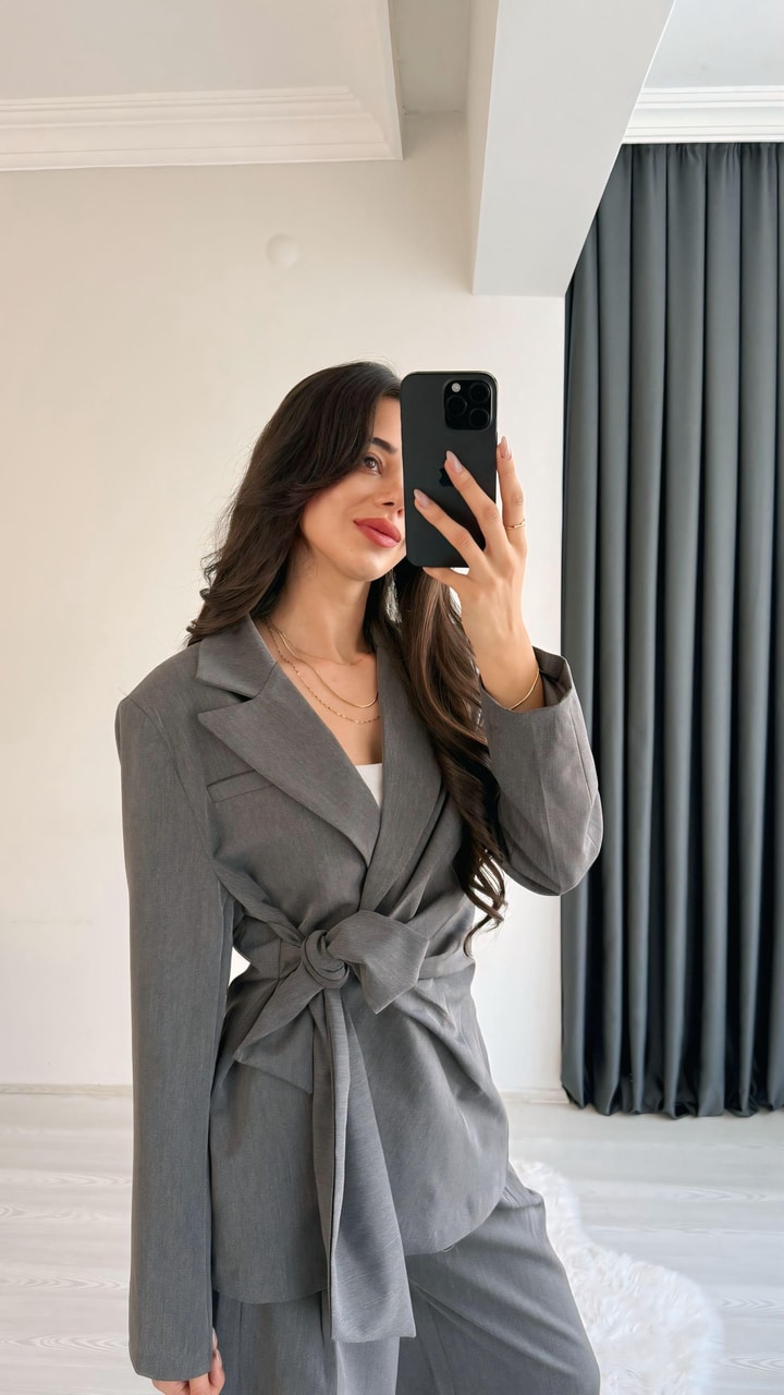 Minella Önü Bağlamalı Vatkalı Blazer Ceket 