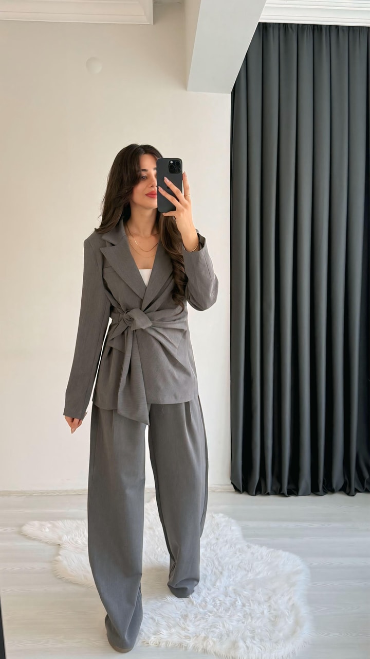 Minella Önü Bağlamalı Vatkalı Blazer Ceket 
