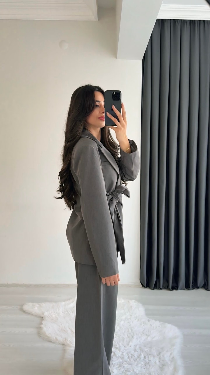 Minella Önü Bağlamalı Vatkalı Blazer Ceket 