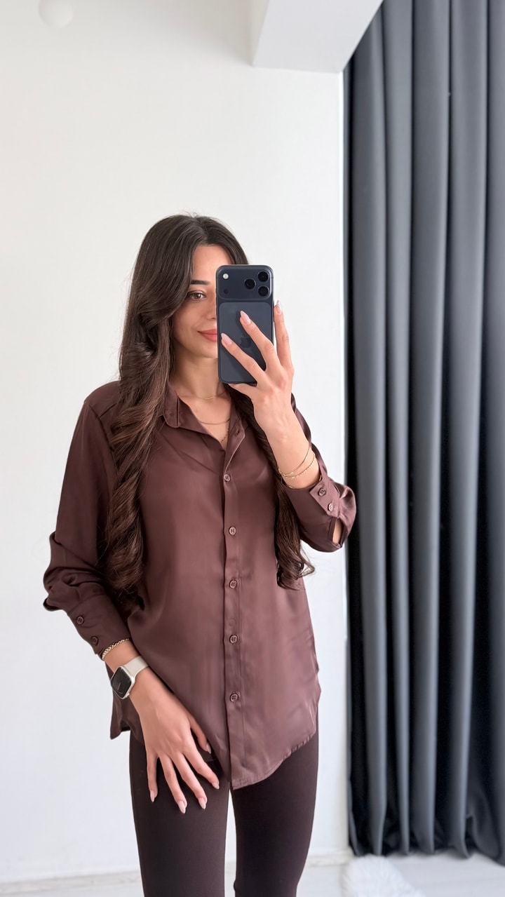 Moise Zra Saten Kahverengi Gömlek 