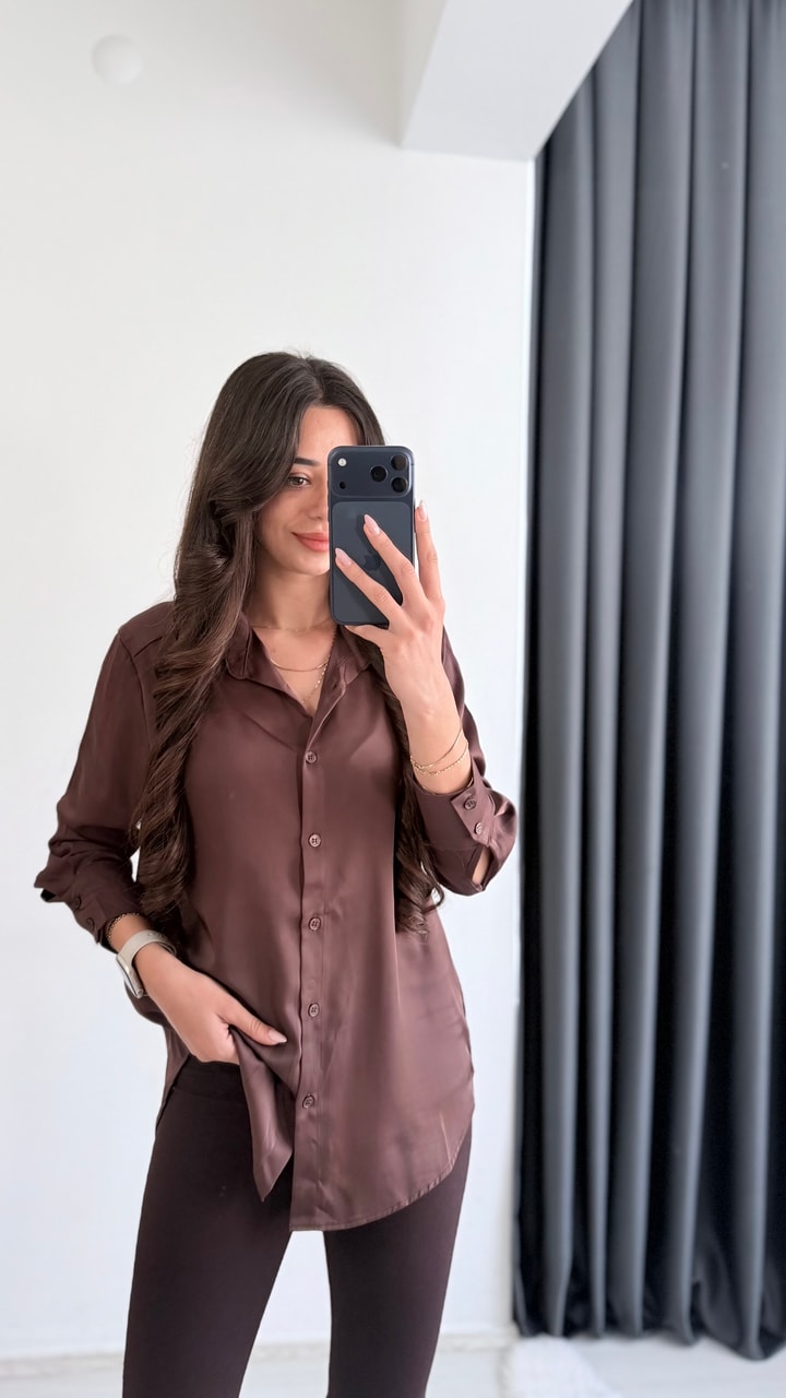 Moise Zra Saten Kahverengi Gömlek 
