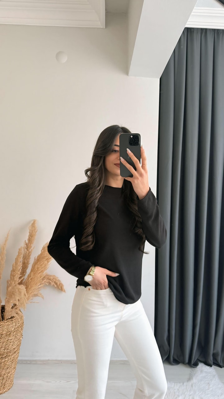 Monster Düz Açık Yaka Kazak Siyah