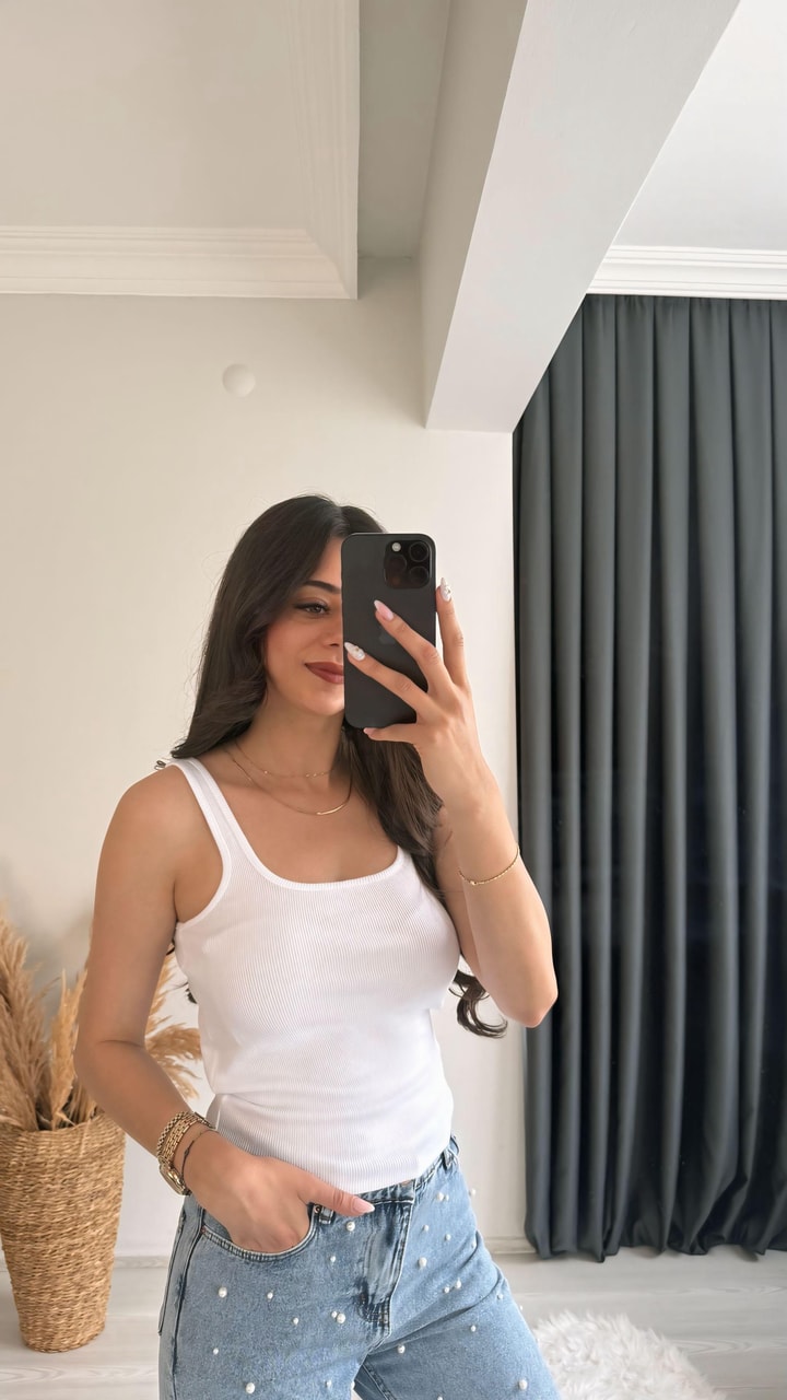 Myre İnce Biyeli Tam Pamuklu Premium Atlet Beyaz