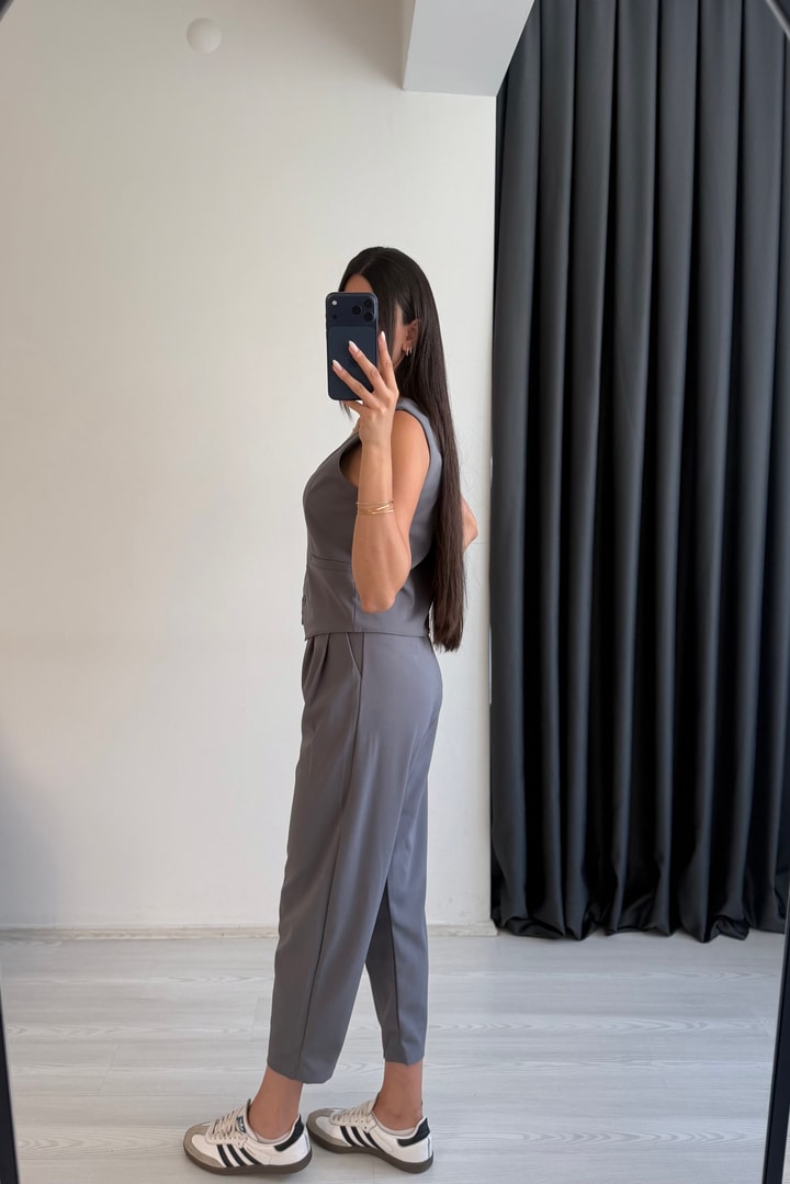 Odete Likralı Pantalon Ve Yelek Füme Takım