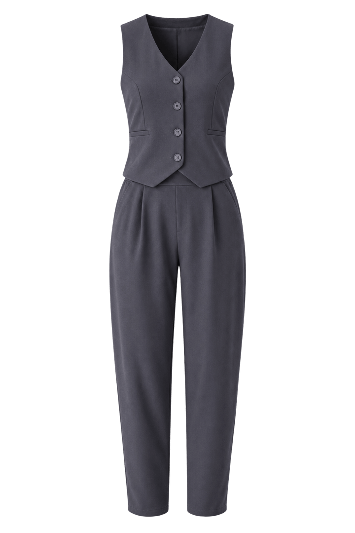 Odete Likralı Pantalon Ve Yelek Füme Takım