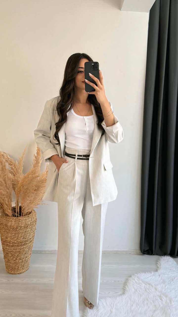 Olvera Premium Seri Çift Kemerli Düğme Pantalon Gri