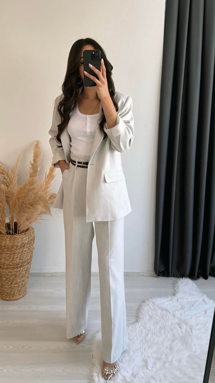 Olvera Premium Seri Çift Kemerli Düğme Pantalon Gri