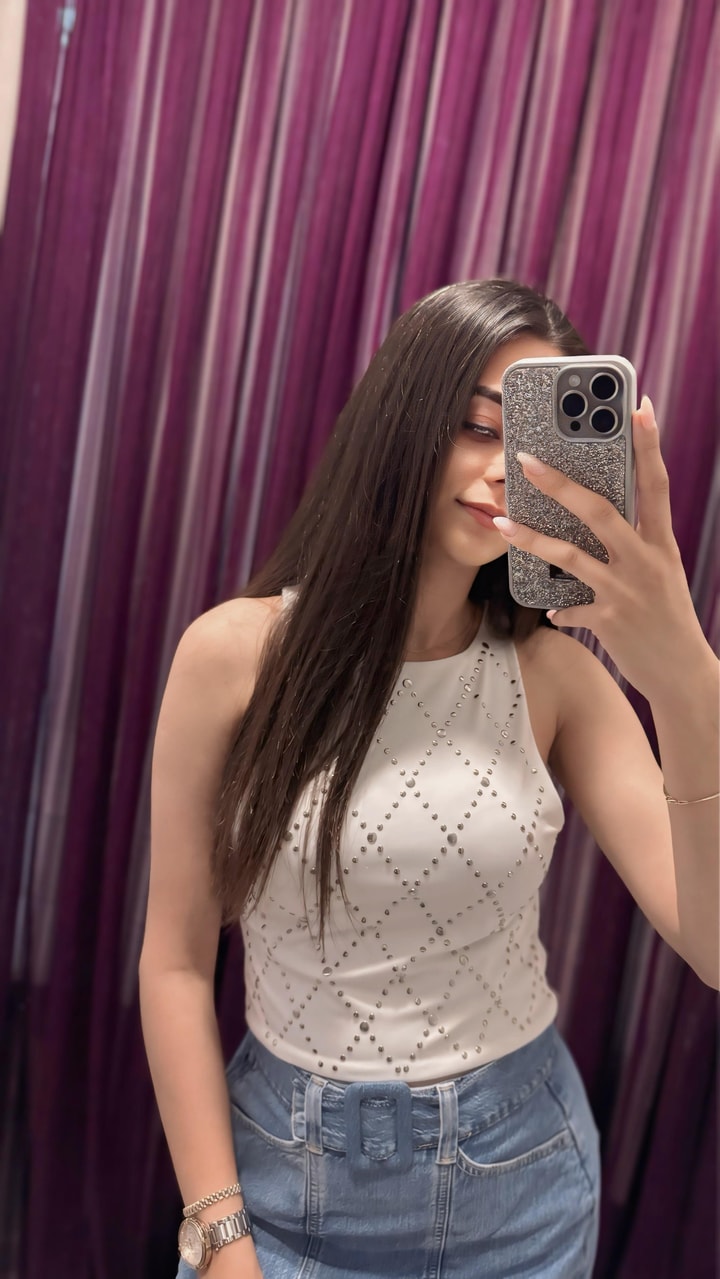 Ön Kısmı Dikişli Kemeri Tokalı Denim Etek