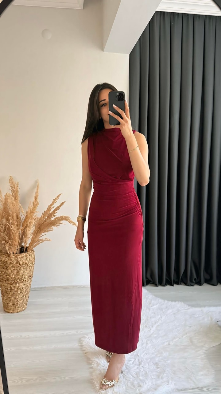 Osco Drapeli Midi Boy Sandy Kumaş Ebise Bordo