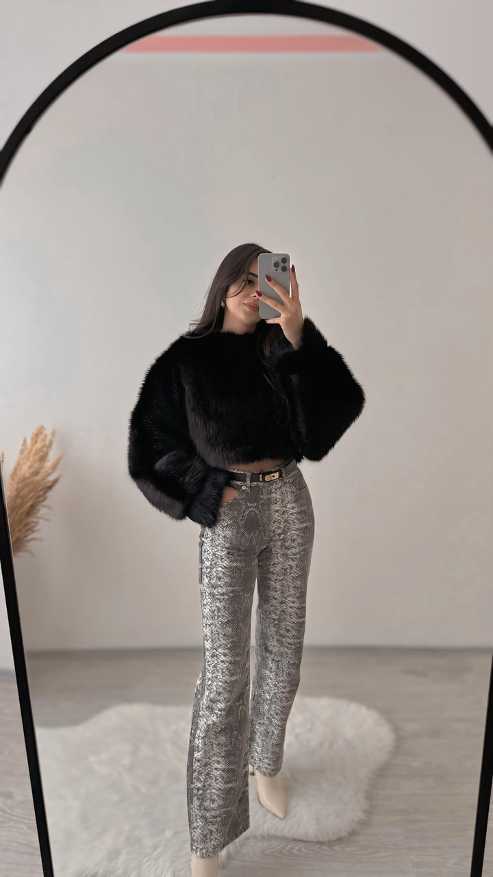 Porter Siyah Kürk Sweat