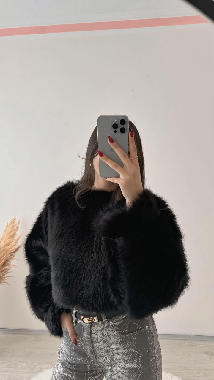 Porter Siyah Kürk Sweat