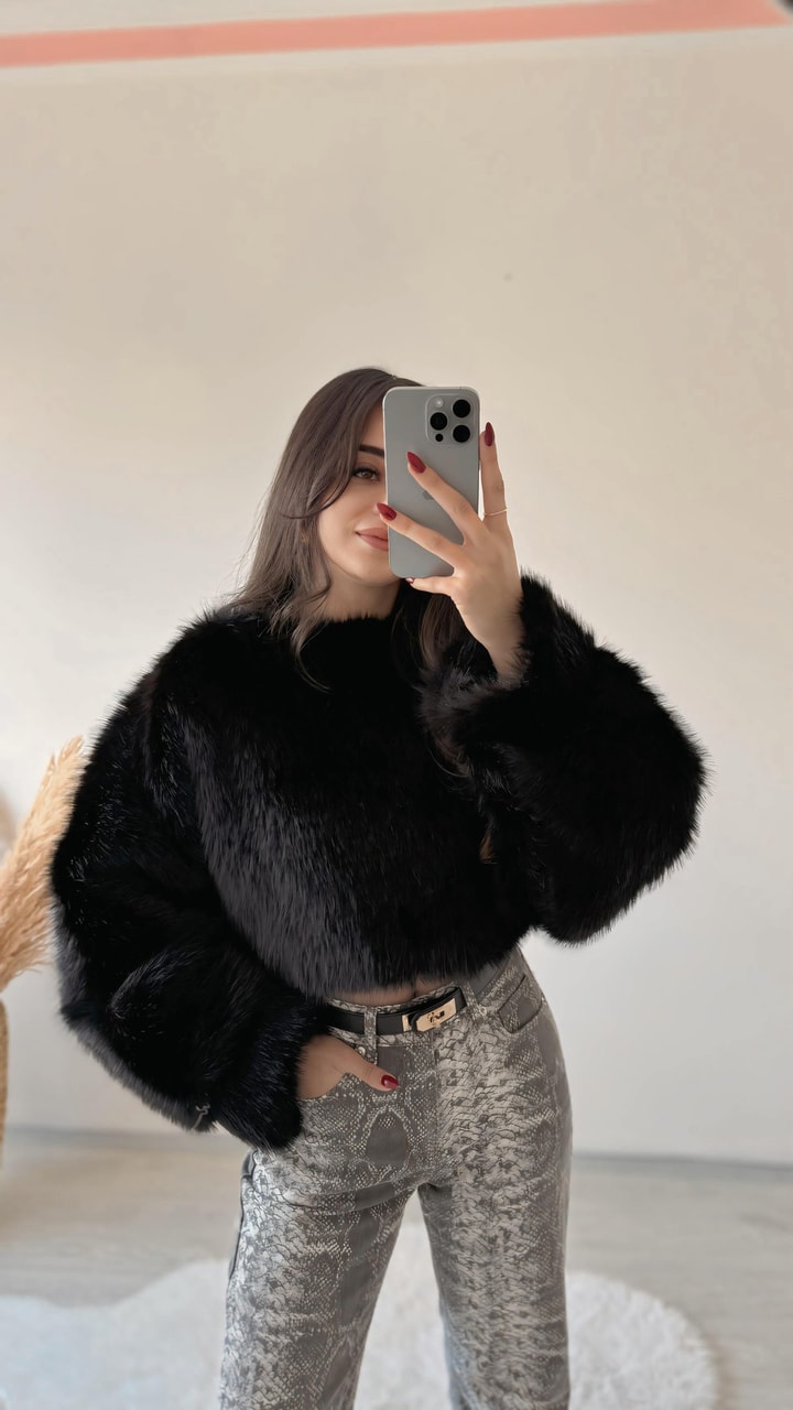 Porter Siyah Kürk Sweat
