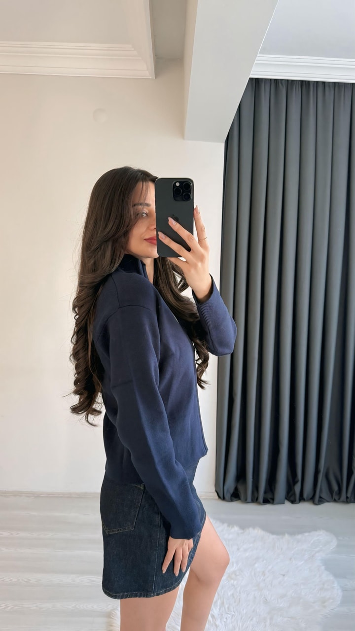 Prema Önden Fermuarlı Lacivert Hırka