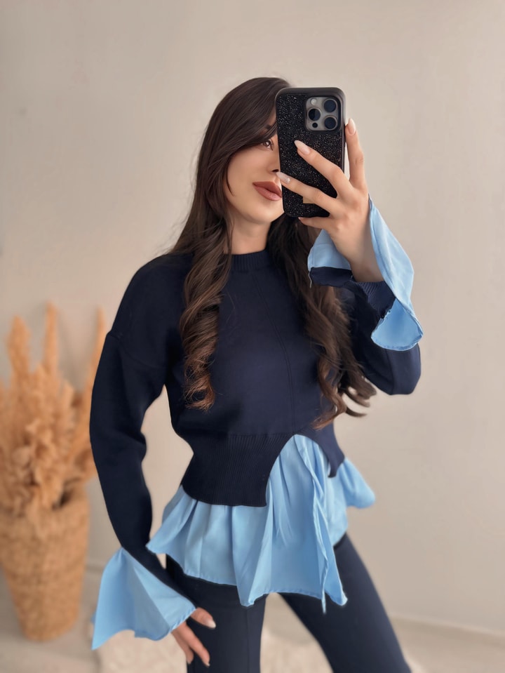 Rani Mng Model Gömlekli Tasarım Triko Lacivert Mavi