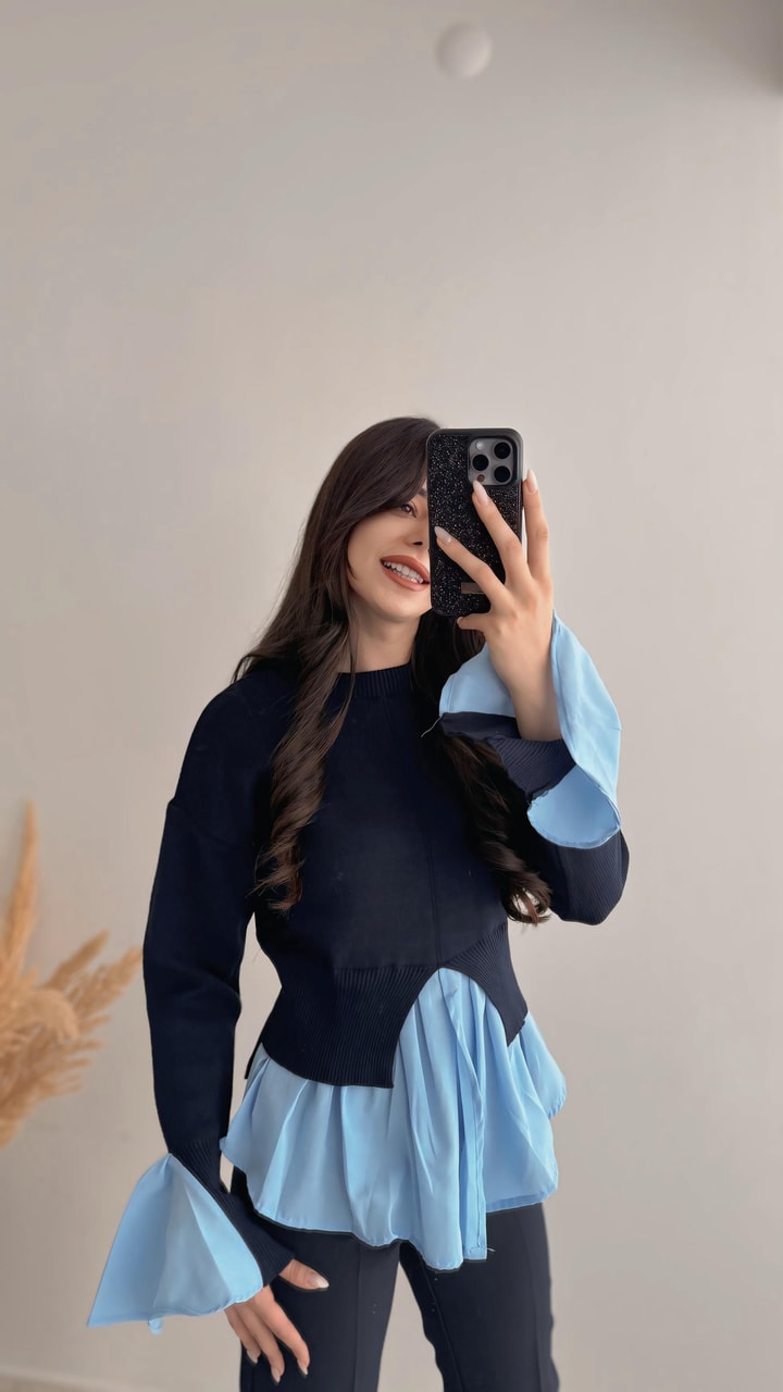 Rani Mng Model Gömlekli Tasarım Triko Lacivert Mavi