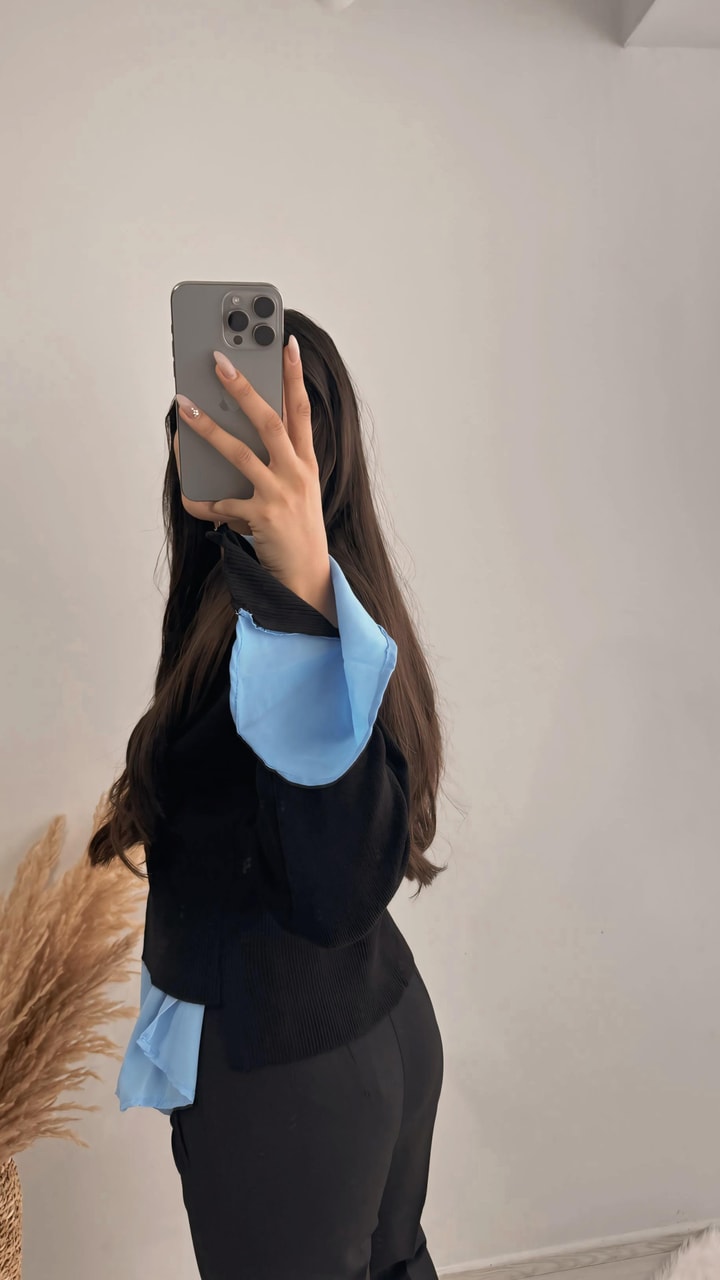 Rani Mng Model Gömlekli Tasarım Triko Siyah Mavi